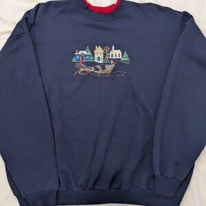 VTG Women Mc Energy Sportswear Christmas Navy Sweatshirt Sz XL Santa Rhinestone